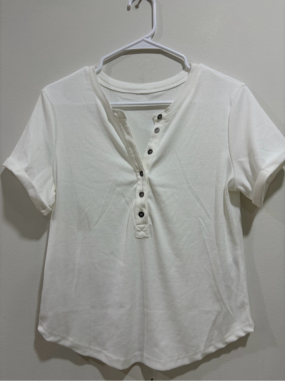 Women’s White Henley Short Sleeve Top